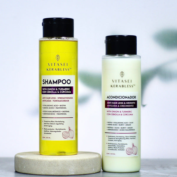 KIT CAPILAR ANTICAÍDA Y ESTIMULADOR DE CRECIMIENTO - SHAMPOO + ACONDICIONADOR  CON CEBOLLA Y CÚRCUMA